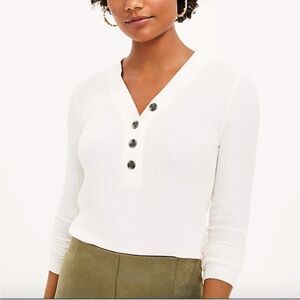 LOFT White Button-Detail Sweater